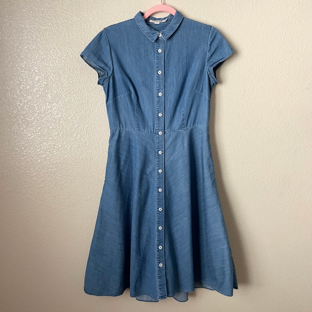 Boden Dress Womens 8 Long Blue Sophia Denim Button Front Pockets Mini Cotton - Picture 3 of 11